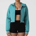 Women activewear cropped zip hoodie set with matching shorts, perfect for fitness and casual wear. - S / Tops / Mint Blue