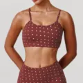 Soutien-gorge de sport à pois marron avec fines bretelles, haute élasticité pour le fitness. - S / Rouge rouille