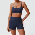 Dark blue sports bra and high-waist shorts activewear set, comfortable yoga gym fitness outfit. - XL / Top And Bottom / Navy Blue