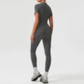 Dark grey short sleeve sports top and high-waist leggings fitness set variant option. - XL / Top And Bottom / Gray