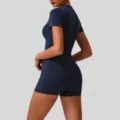 Navy blue athletic short sleeve top and high-waist shorts fitness yoga set variant. - XL / Top And Bottom / Navy Blue