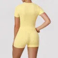 Yellow yoga activewear set featuring a short-sleeve top and high-waisted lifting shorts. - XL / Top And Bottom / Yellow