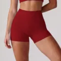 Rode Yoga Shorts met Hoge Taille voor Dames, Elastische Fitness Broekjes, Push Up Sportkleding - S / Donkerrood