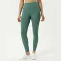 High waist yoga pants for women, double brushed fitness leggings, soft nude athletic tights. - 4#/XS / Bottoms / Lichen Green