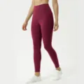 Women's high-waisted brushed yoga leggings, burgundy ankle-length stretch fitness pants. - 4#/XS / Burgundy