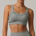 Soutien-gorge de sport maintien élevé avec bordure velours vert pour yoga et fitness. - S / Gris Anthracite