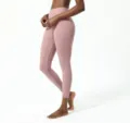 Women's high waist brushed pink yoga leggings, naked feeling cropped tight fitness pants. - 4#/XS / Lotus Purple