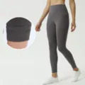 High waist yoga leggings in dark grey, soft double brushed fabric with cropped length. - 4#/XS / Bottoms / Medium Gray (Fleece Lined)