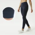 Dark blue high waist cropped yoga pants, double brushed nude fit fitness leggings for women - 4#/XS / Bottoms / Navy Blue (Fleece Lined)