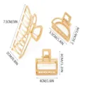 Gouden metalen haarklemmen set in verschillende geometrische maten - Gereedschapsset combinatie / 3-delige set (1 groot, 2 klein) / Goud