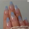 Long coffin shape press on false nails with glossy pink and blue gradient ombre finish - Pink Blue Gradient Mirror (XA-24-11)