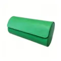 Premium green pebbled leather cylindrical watch roll travel storage organizer case - 3 Slots (Lychee Pattern) / Green