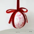 8cm Christmas ball ornament wrapped in white toile fabric with red velvet ribbon bow - 8cm / A Red White Print