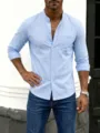 Chemise en coton lin bleu clair à manches longues pour homme casual - S / Hauts / Bleu clair
