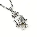 Vintage silver robot pendant necklace with box chain for men and women 80-100 - Robot Pendant / With Stainless Steel Chain / Bright Silver