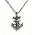 Vintage gothic skull anchor pendant necklace with durable stainless steel box chain - Skull Anchor Pendant / With Steel Chain / Black Silver