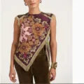 Elegant vintage Chinese style floral top with asymmetrical fringe hem in plum purple - S / Tops / Burgundy