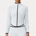 Chaqueta deportiva blanca con cremallera, manga larga y ribetes negros para fitness mujer. - XL / Tops / Blanco