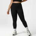 Große Größen hochgeschnittene schwarze Yoga Leggings, Bauchweg Sportleggings knöchellang. - 1XL / Schwarz