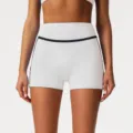 Shorts de yoga blancos de talle alto con ribete negro para entrenamiento deportivo. - XL / Blanco