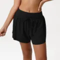 Black high waist athletic sports shorts, comfortable loose yoga activewear pants. - S (Suggested 40-52.5kg) / Black