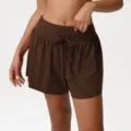 Brown high waist athletic shorts for women, comfortable loose casual yoga fitness wear. - S (Suggested 40-52.5kg) / Tea Brown