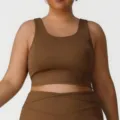 Plus Size braune Sport-BH und Yoga Set, hohelastisch nahtlos, ideal für Fitness und Lauftraining. - 1XL / Oberteile / Kaffee