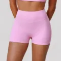 Short de yoga rose taille haute, legging fitness gainant sans coutures pour le sport. - Rose