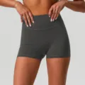 Short de yoga serré taille haute, gris foncé sensation nue fitness course sport short. - Gris
