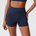 Short de yoga sans couture taille haute pour femme fitness gym sport ventre plat short - Bleu Marine