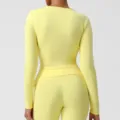 Gelbes langarm crop top sportbekleidung set mit passenden fitness hosen rückenansicht - S / Oberteile / Knospengelb