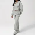 Grey cropped zip-up hoodie and matching sweatpants two-piece set for women casual wear. - S (Recommended 85-100 Jin) / Top And Bottom / Light Heather Gray