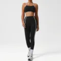 Black and white colorblock athletic yoga set, high waist fitness leggings and sports bra. - S / Top And Bottom / Black