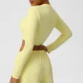 Women yellow long sleeve crop top fitness activewear slim fit yoga sports workout shirt - S / Tops / Light Yellow