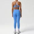 Women's blue color block sports yoga set with high waist leggings and athletic bra for fitness. - S / Top And Bottom / Royal Blue