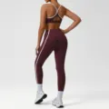 Women contrast color sports yoga set backless bra and high waist leggings for fitness workout - S / Top And Bottom / Acetate Purple