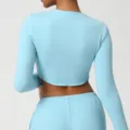 Light blue long sleeve yoga crop top slim fit fitness workout activewear sports t-shirt - S / Tops / Ice Blue