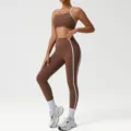 Brown contrast yoga set activewear fitness bra and high waist leggings for women sport workout - S / Top And Bottom / Brown