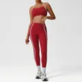 Damen rotes Yoga Fitness Set Kontrast Paspelierung Sport-BH und Leggings Fitnessstudio. - S / Ober- und Unterteil / Rot