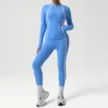 Damen blau Sportbekleidung Set Jacke Leggings Kontrastpaspelierung Fitness Training - S / Ober- und Unterteil / Königsblau