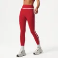 Red high waist yoga leggings with white trim, stretchy activewear fitness pants for women. - S (Suggested 85-100 Jin) / Bottoms / Red