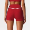Red high-waist yoga shorts for women, contrast color fitness activewear and sports gym pants. - Red