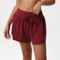 High waist athletic running shorts for women, loose fit casual yoga gym shorts with drawstring. - Cherry Red