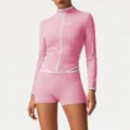 Rosa Sport-Set, Langarm Reißverschluss Oberteil und Shorts, ideal für Laufen, Fitness und Yoga. - XL / Set / Rosa