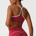 Dames sportbeha kruislings rug fitness hardlopen workout gym yoga crop top bordeaux - S / Rood