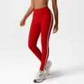 Leggings de yoga rouges taille haute avec bandes latérales blanches, pantalon de fitness. - S / Bas / Rouge