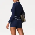 Women long sleeve activewear set navy blue workout gym yoga two piece athletic clothing - XL (Recommended 125-135 Jin) / Top And Bottom / Navy Blue