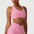 Soutien-gorge de sport rose dos croisé débardeur de yoga fitness gym coussinets amovibles - S / Rose Vif
