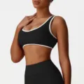 Ensemble soutien-gorge de sport et leggings bordure noir et blanc, haut de yoga fitness. - S / Noir