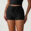Short de yoga taille haute noir avec cordon de serrage fitness sport gym short - S (Suggéré 40-52.5kg) / Noir